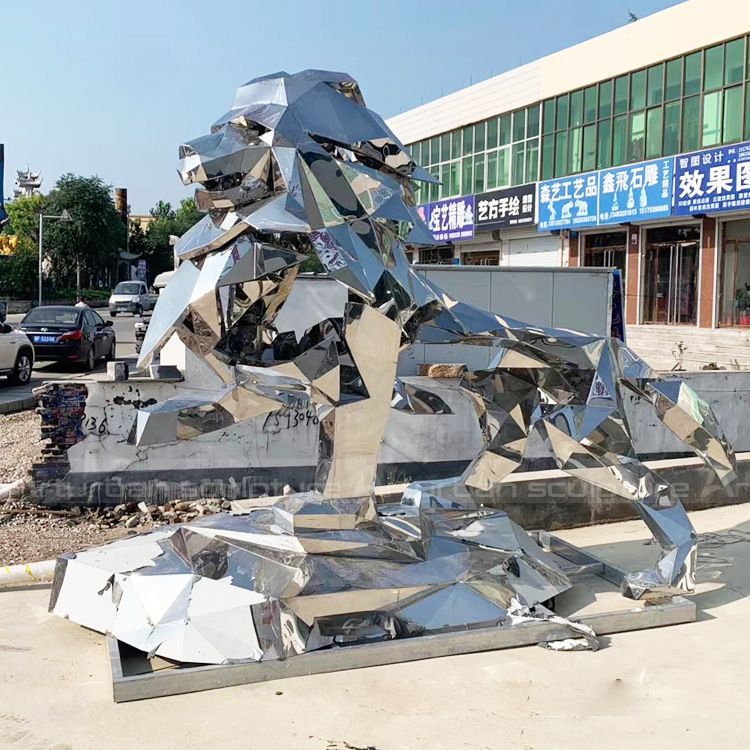 geometric steel lion sculpture
