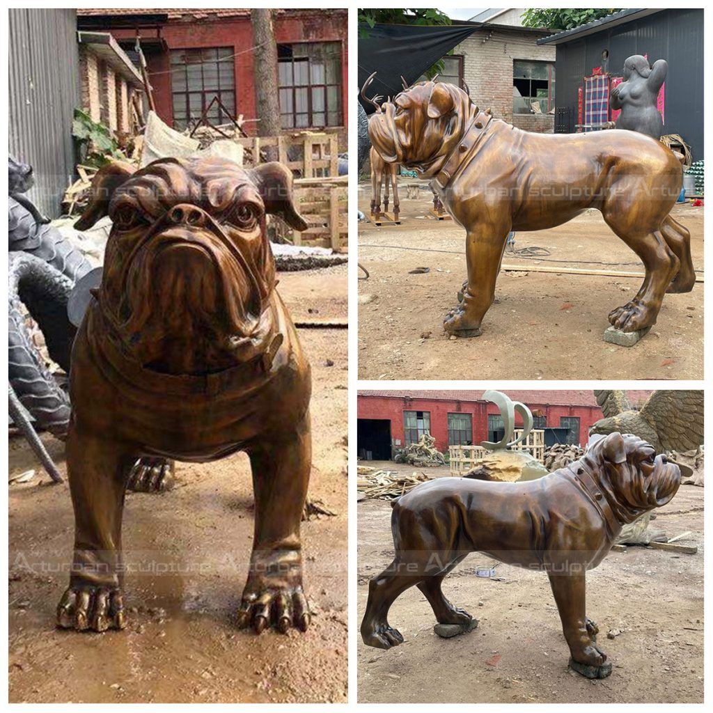 statua di bulldog francese in bronzo
