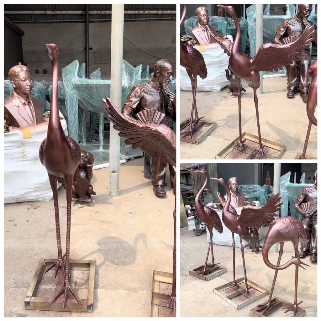 bronze crane sculpture