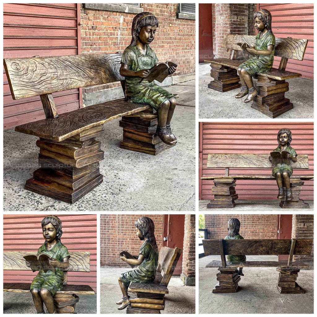 Mädchen, das Buchstatue liest