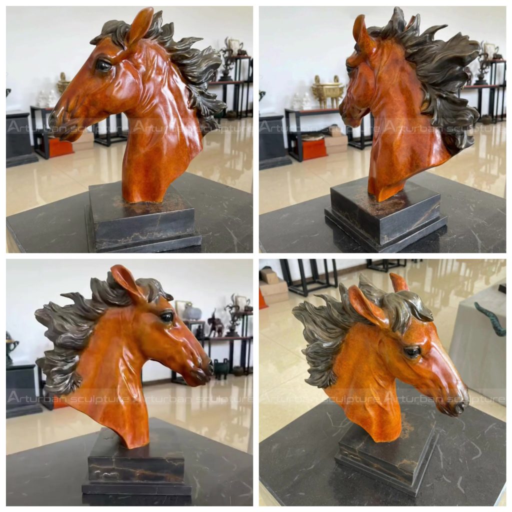 estatua de cabeza de caballo de bronce