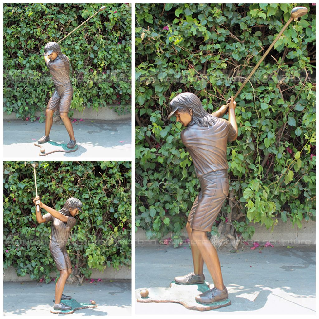 Statue di ragazza che gioca a golf