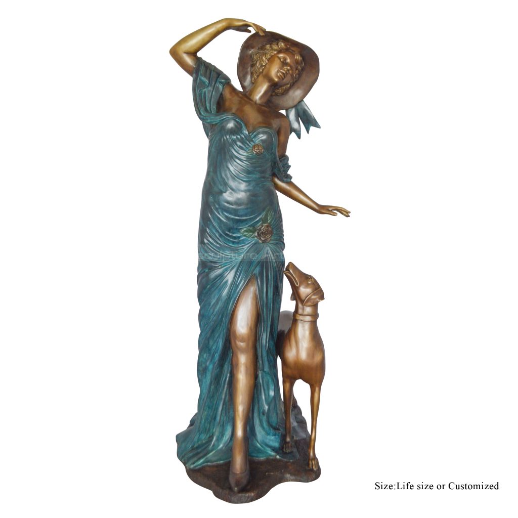 escultura de mulher e cachorro