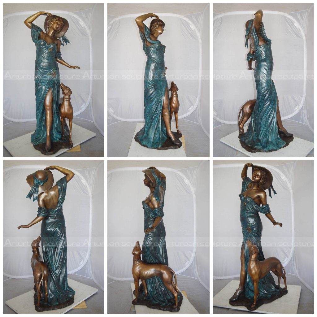 escultura de mulher e cachorro