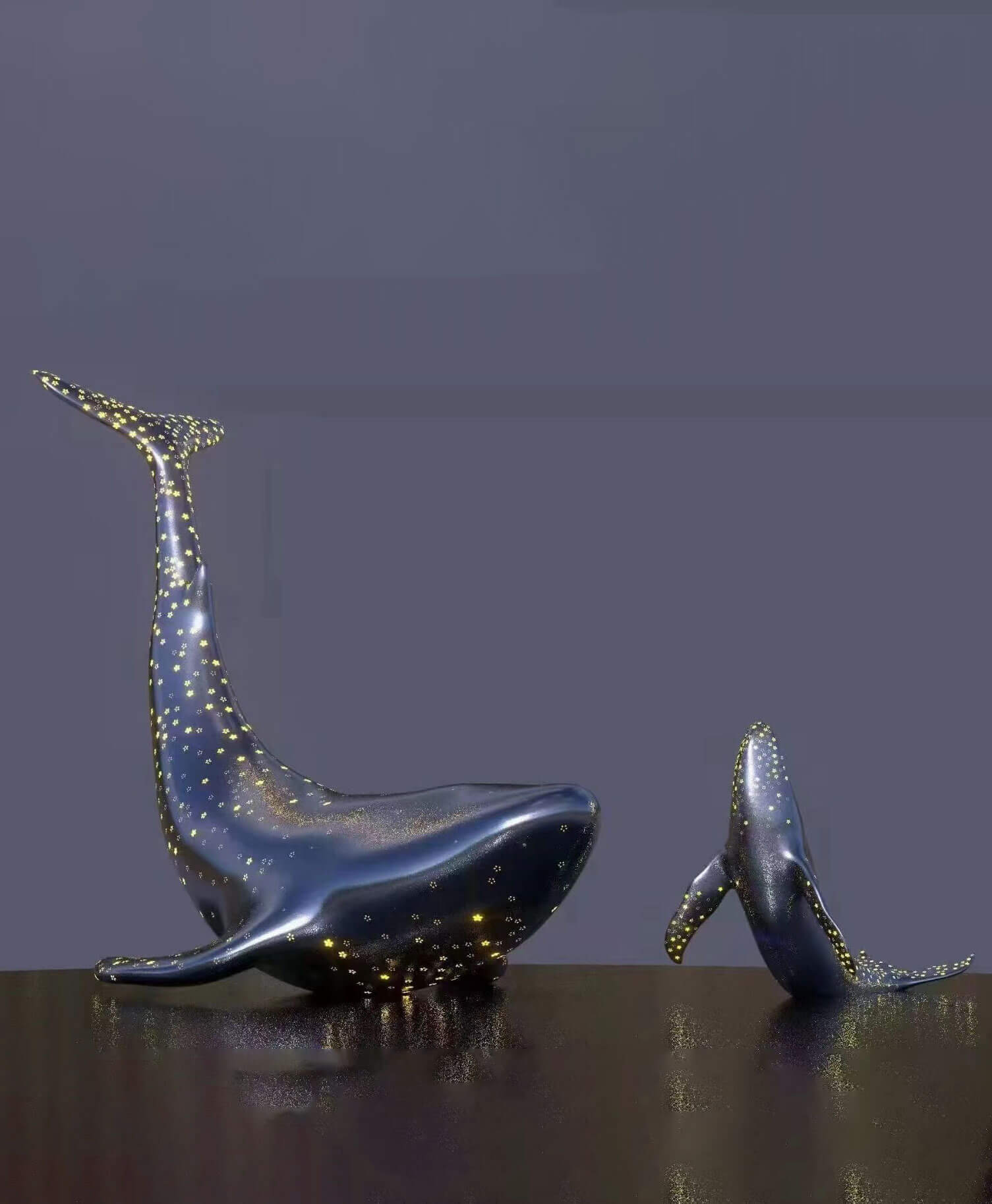 Escultura de ballena de acero inoxidable