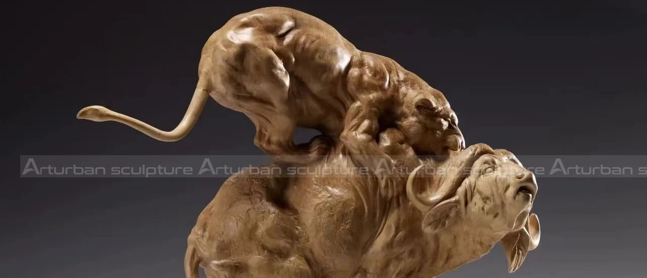 Tiger greift Schafstatue an