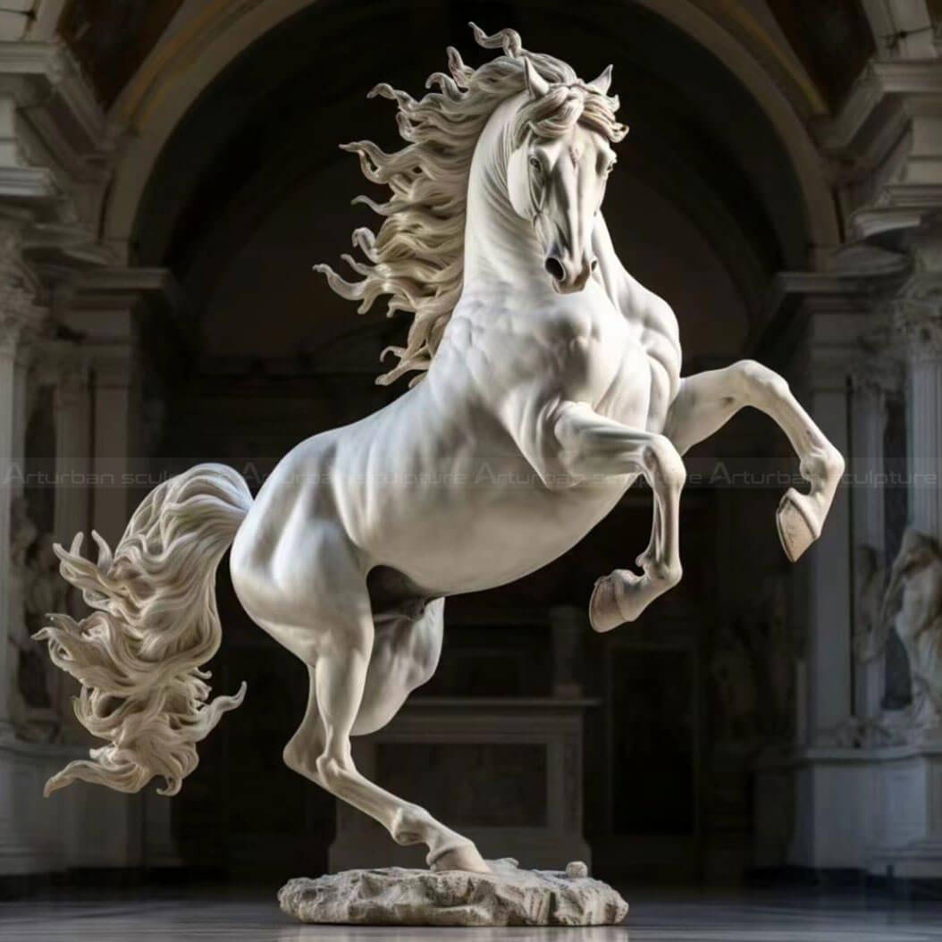Estatua de caballo blanco a tamaño natural