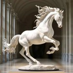 Estatua de caballo blanco a tamaño natural