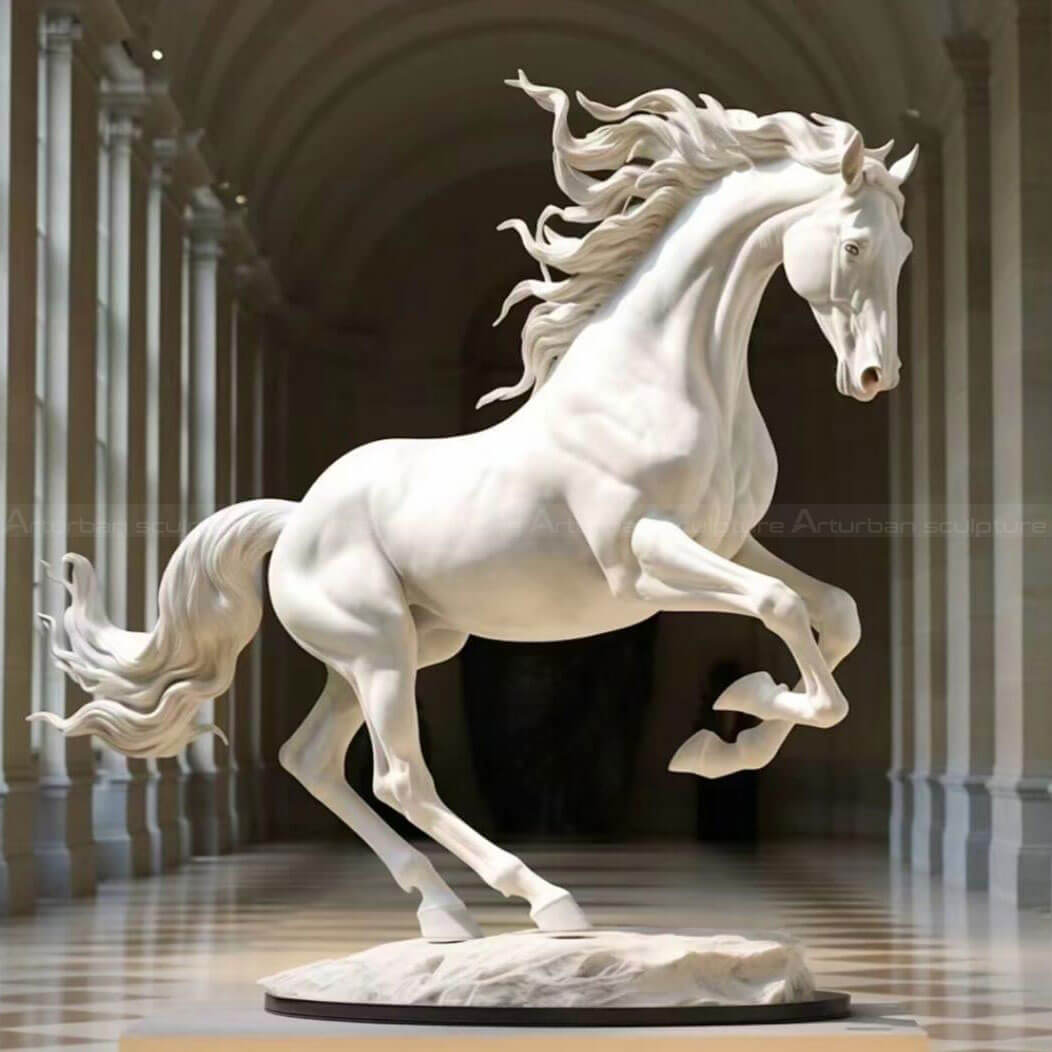 Estatua de caballo blanco a tamaño natural