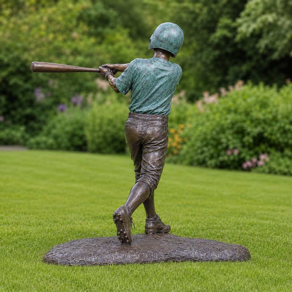 Statua da Giardino di Giocatore di Baseball in Bronzo vista posteriore