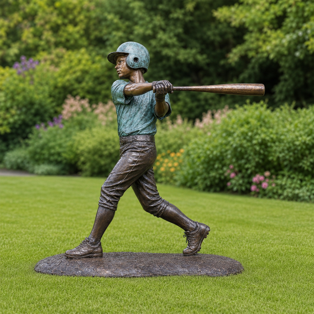 Statua da Giardino di Giocatore di Baseball in Bronzo