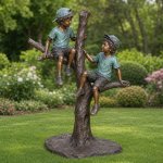 Bronze Boys on Tree Statue front view