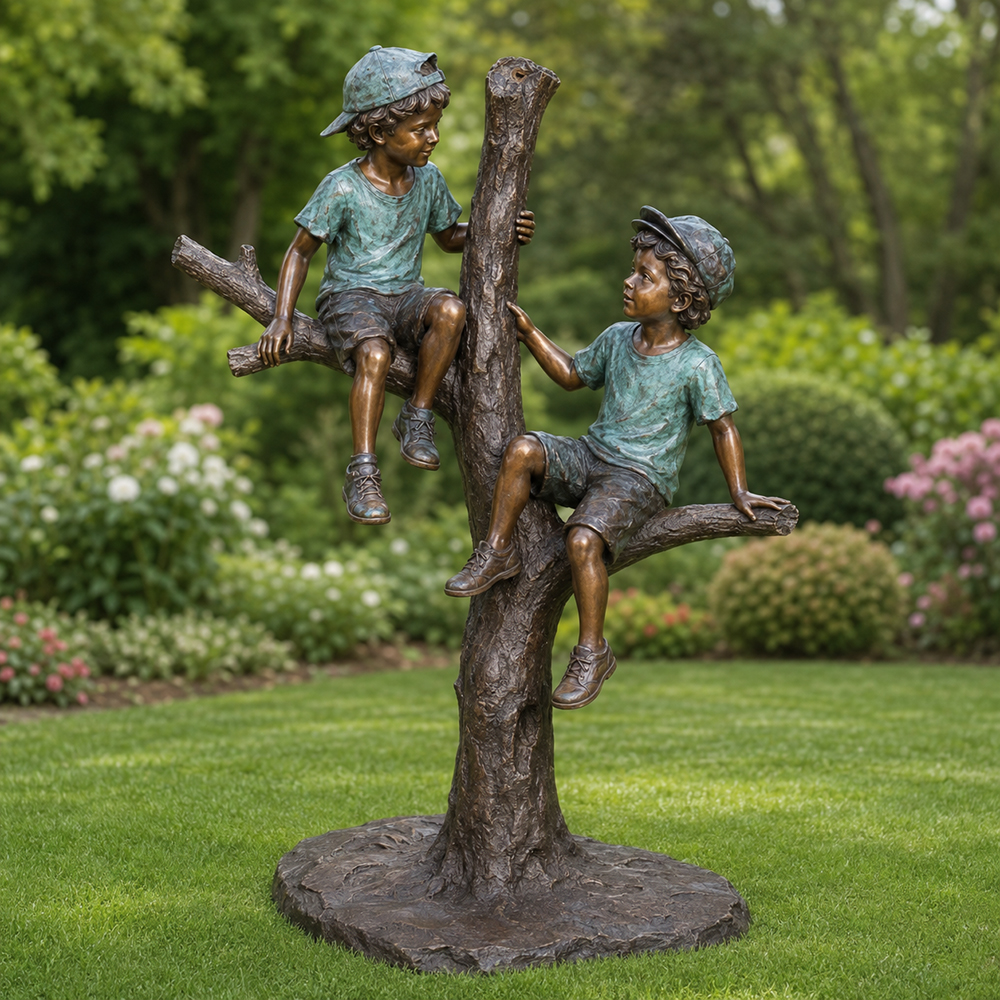 Bronze Boys on Tree Statue front view