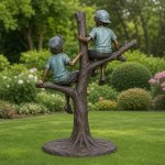 Bronze Boys on Tree Statue rear view