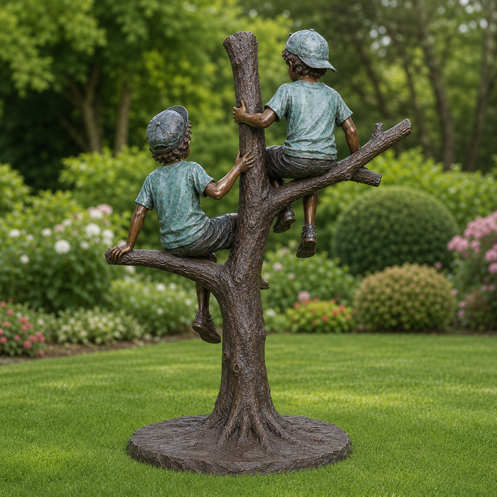 Bronze Boys on Tree Statue rear view