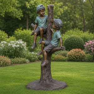 Bronze Boys on Tree Statue side view