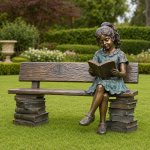 Statua di Ragazza che Legge su Panchina in Bronzo vista posteriore