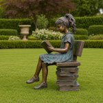 Statua di Ragazza che Legge su Panchina in Bronzo vista posteriore
