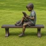 Estátua de bronze de Menino Lendo com Cão (3)