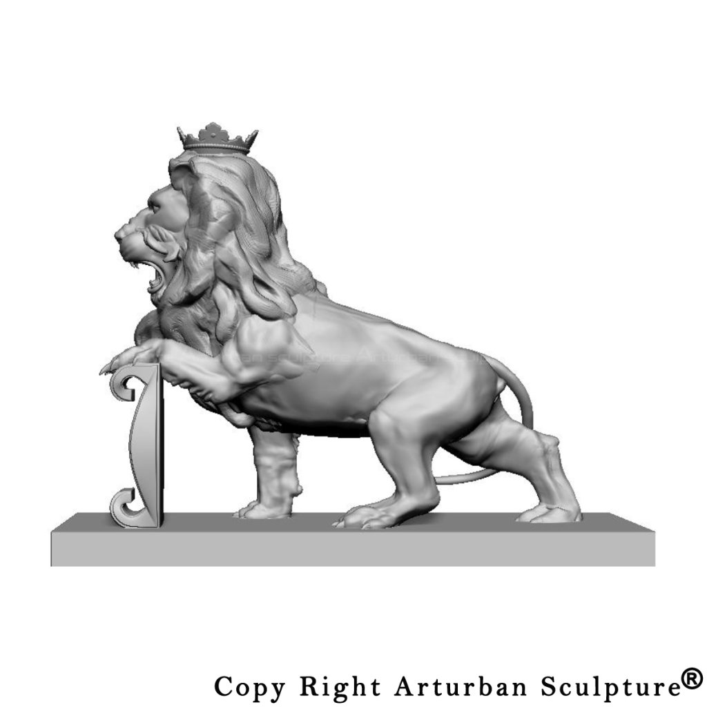 3D design of Lion with Crown Statue