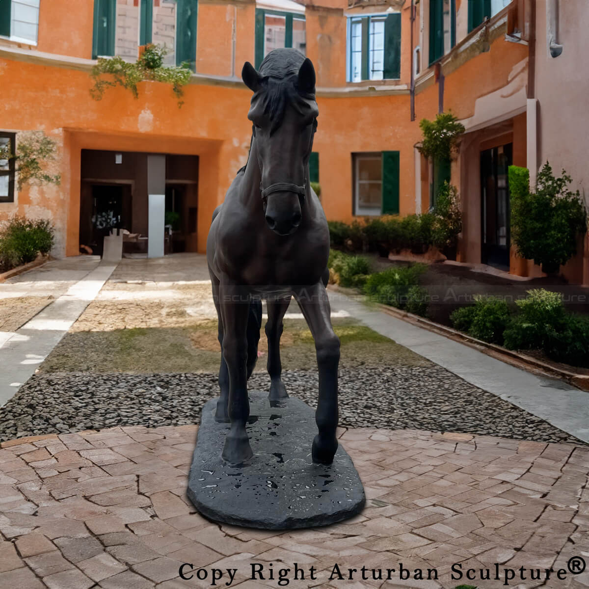Escultura de caballo fundida en bronce
