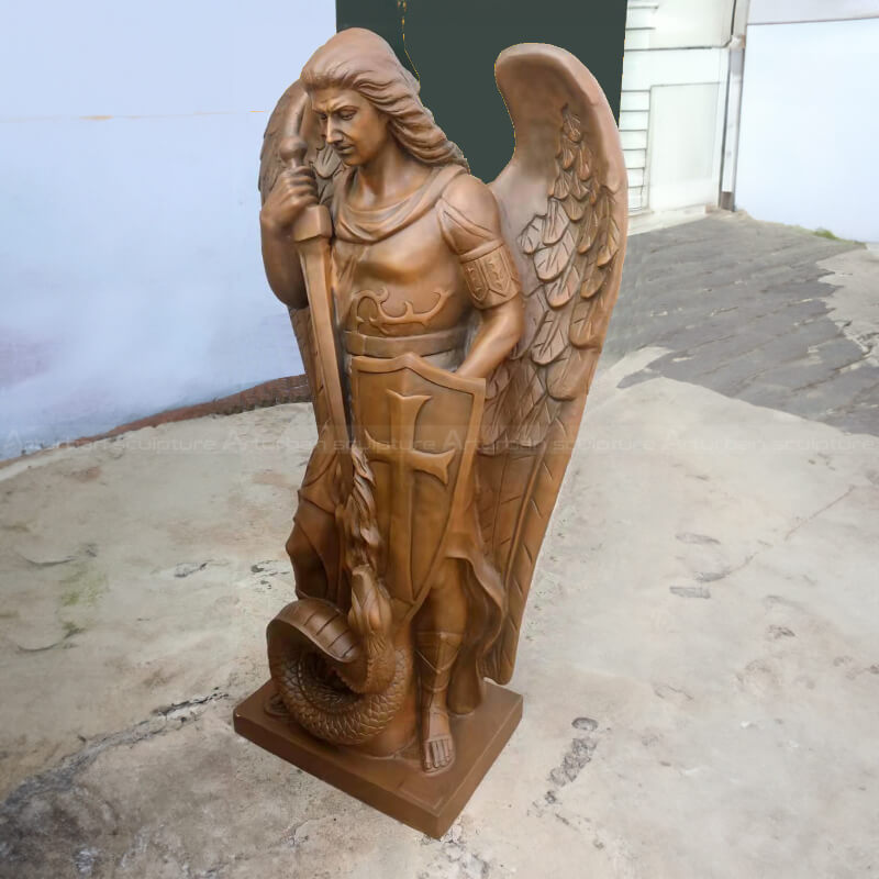 Bronze St. Michael the Archangel holding a sword and shield Statue