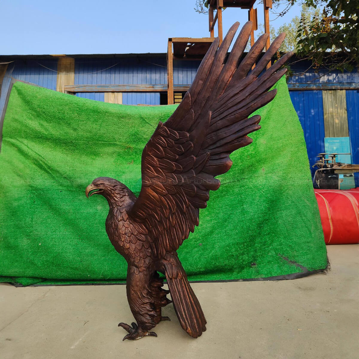 Copper Eagle Statue with wings extended side view