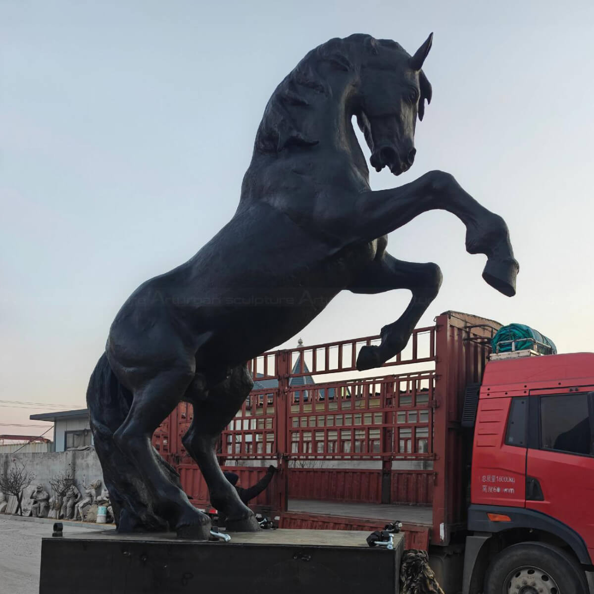 Copper Horse Sculpture withits front legs raised