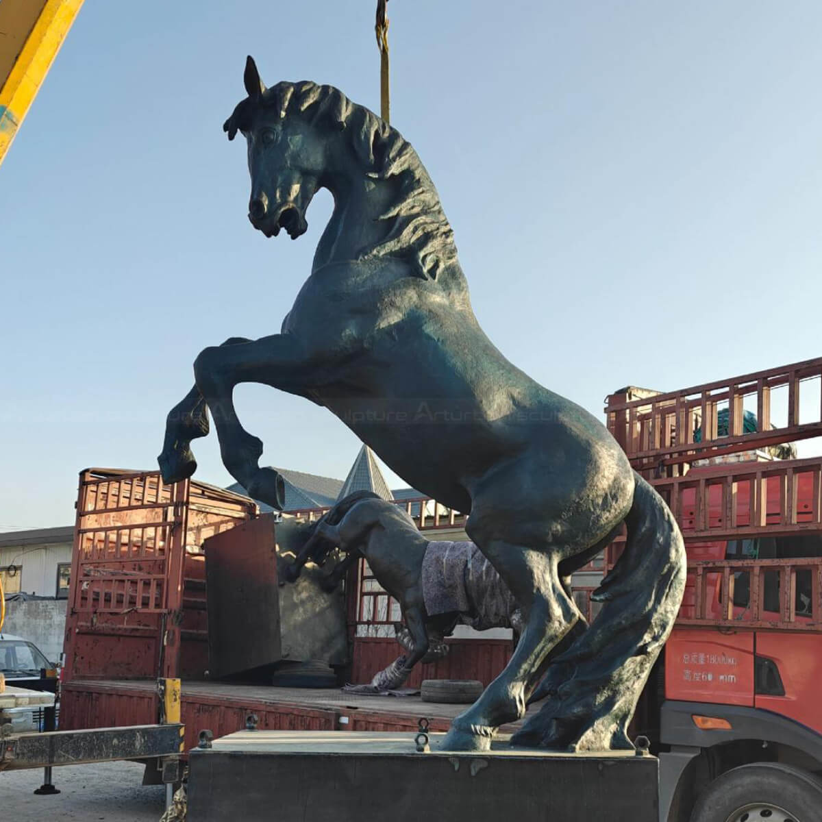 Copper Horse garden Sculpture in a rearing stance
