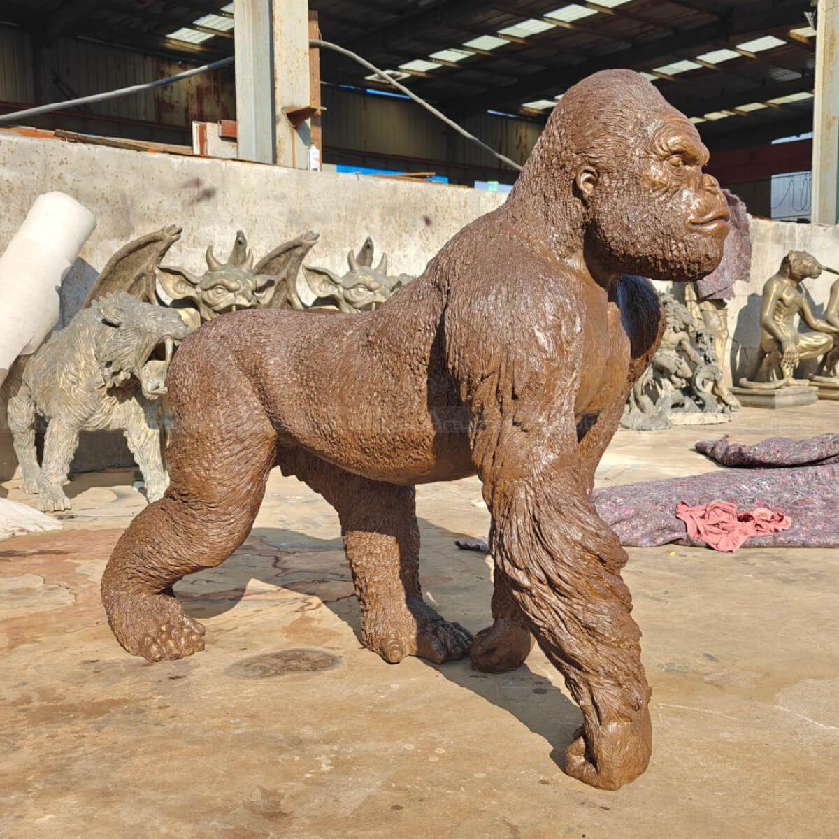 Gorilla Statue Life Size walking and looking forward