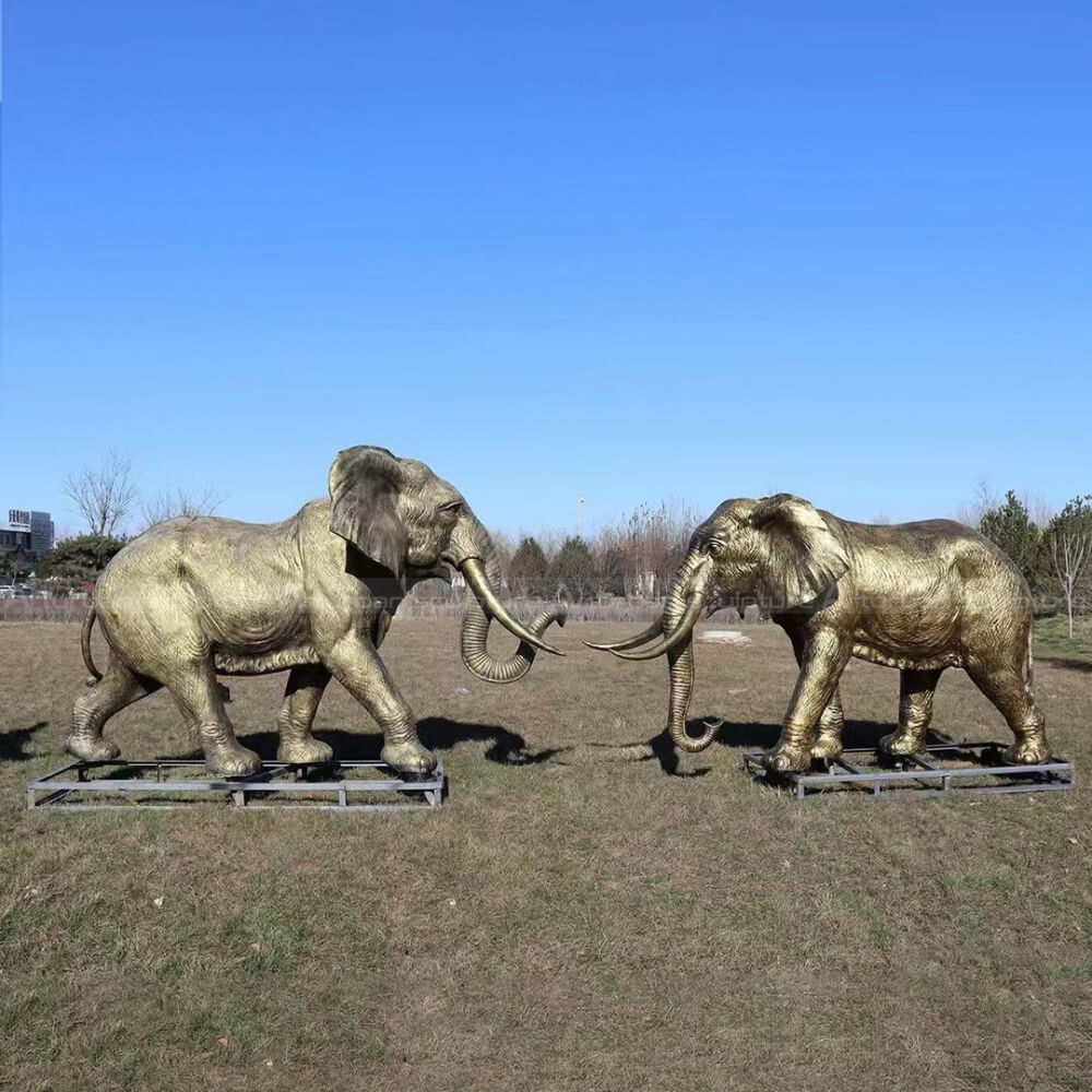 bronze two elephant statue