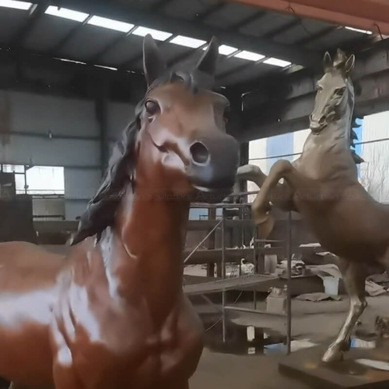 close-up view of Horse Lawn Statue with fine details of the head