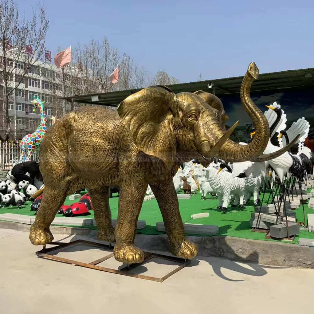 copper Elephant with Raised Trunk statue
