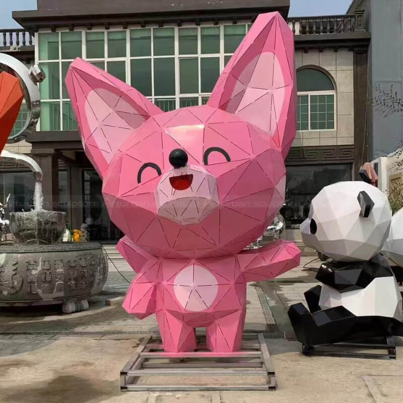 Estátua de Raposa Geométrica rosa para jardim