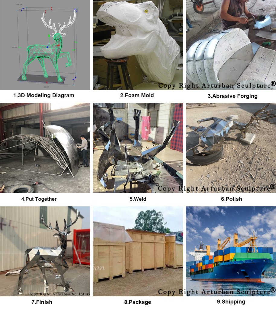 production process of stainless steel deer statue