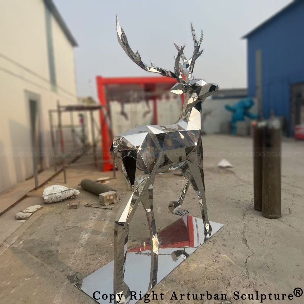 geometric stainless steel deer sculpture