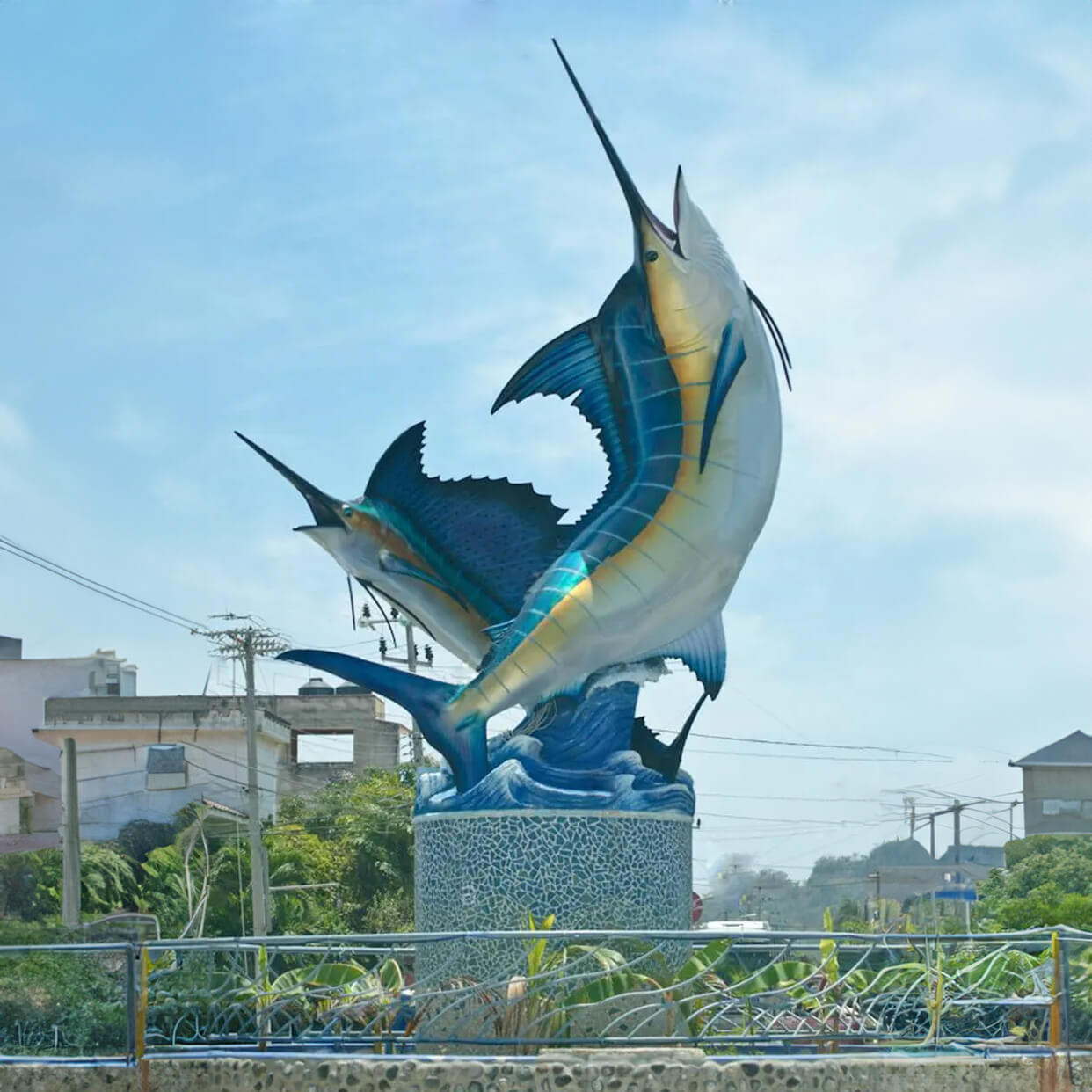 Blue Marlin and Sailfish bronze Statue features leaping out of water