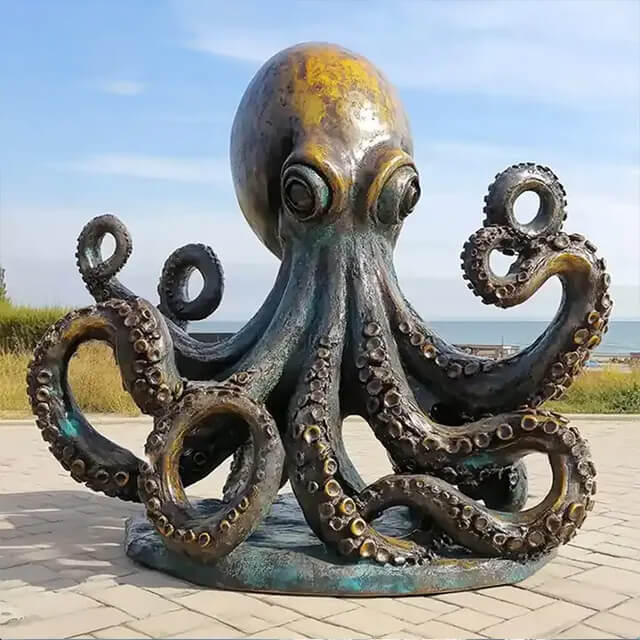Bronze Octopus Statue featuring tentacles spread out in various directions