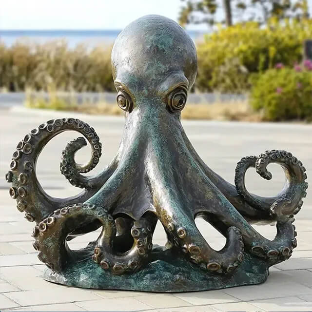 Bronze Octopus Statue showing the real-like skin texture