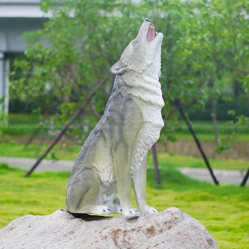 Grey Wolf howling fiberglass Statue