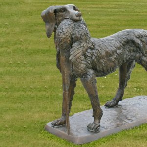 Labrador Retriever bronze Garden Statue holding a bird in its mouth