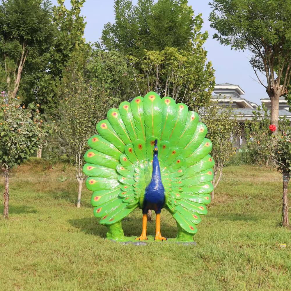 Life Size Peacock Statue spreading its tails