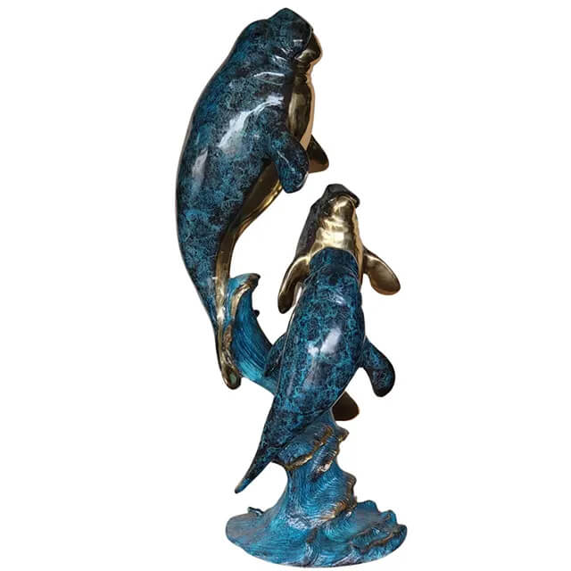 Manatee Sculpture for Sale on blue water wave base