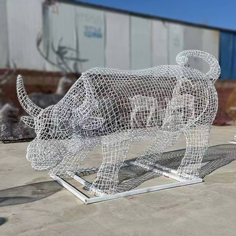 Stainless Steel charging Bull sculpture
