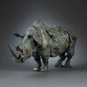 Bronze White Rhino Kunst-Figurine von Fred Gordon