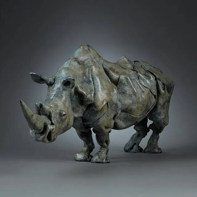 bronze White Rhino art Figurine by Fred Gordon
