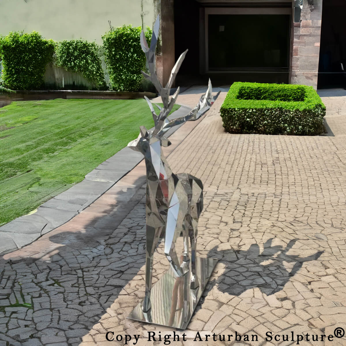 low poly Deer stainless steel Metal yard Sculpture
