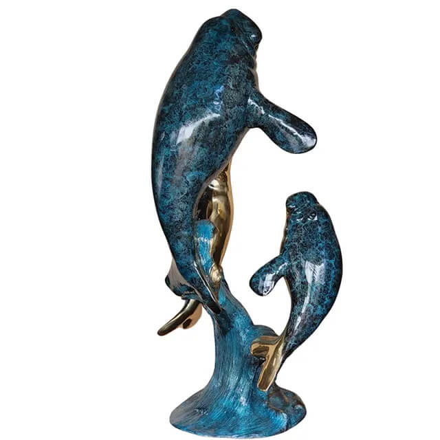 three Manatees fountain Sculpture for Sale back view