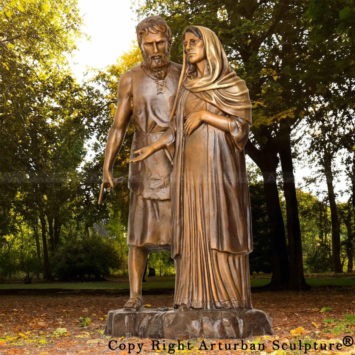 bronze schwangere Mutter Maria und Josef lebensgroße Statue