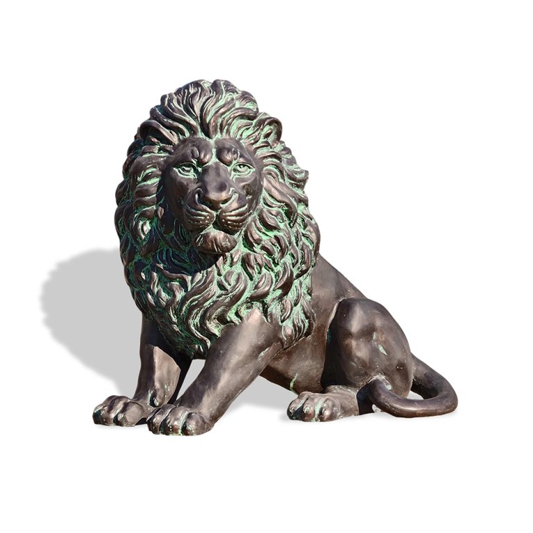 Afrikanische Löwenstatue Bronze Vorderansicht